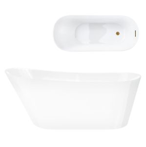 Wanna wolnostojąca Corsan ESTELLA 160 x 74 cm Korek klik-klak Szczotkowane Złoto