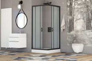 Kabina prysznicowa STYLIO 80x80 transparent CZARNE PROFILE z POLSKIM brodzikiem