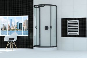 Przyścienna kabina prysznicowa STYLIO 100x80, transparent, CZARNE PROFILE z POLSKIM brodzikiem