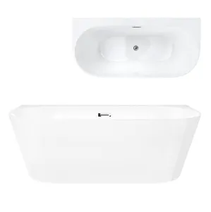 Wanna przyścienna wolnostojąca Corsan MONO 150 x 75 cm z szeroką krawędzią Korek klik-klak Chrom