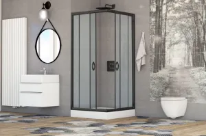 Kabina prysznicowa STYLIO 90x90 transparent CZARNE PROFILE z POLSKIM brodzikiem 