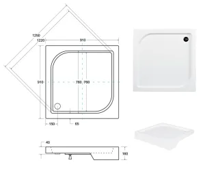 Brodzik kwadratowy 90x90 OSKAR głebokość 4 cm